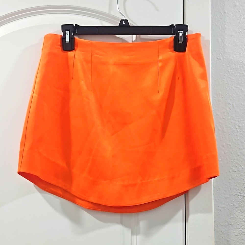 NWT Evolutionary U-Hem Satin Mini Skirt, Orange